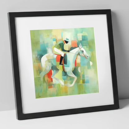 Structured Stride racing horse art print in black frame