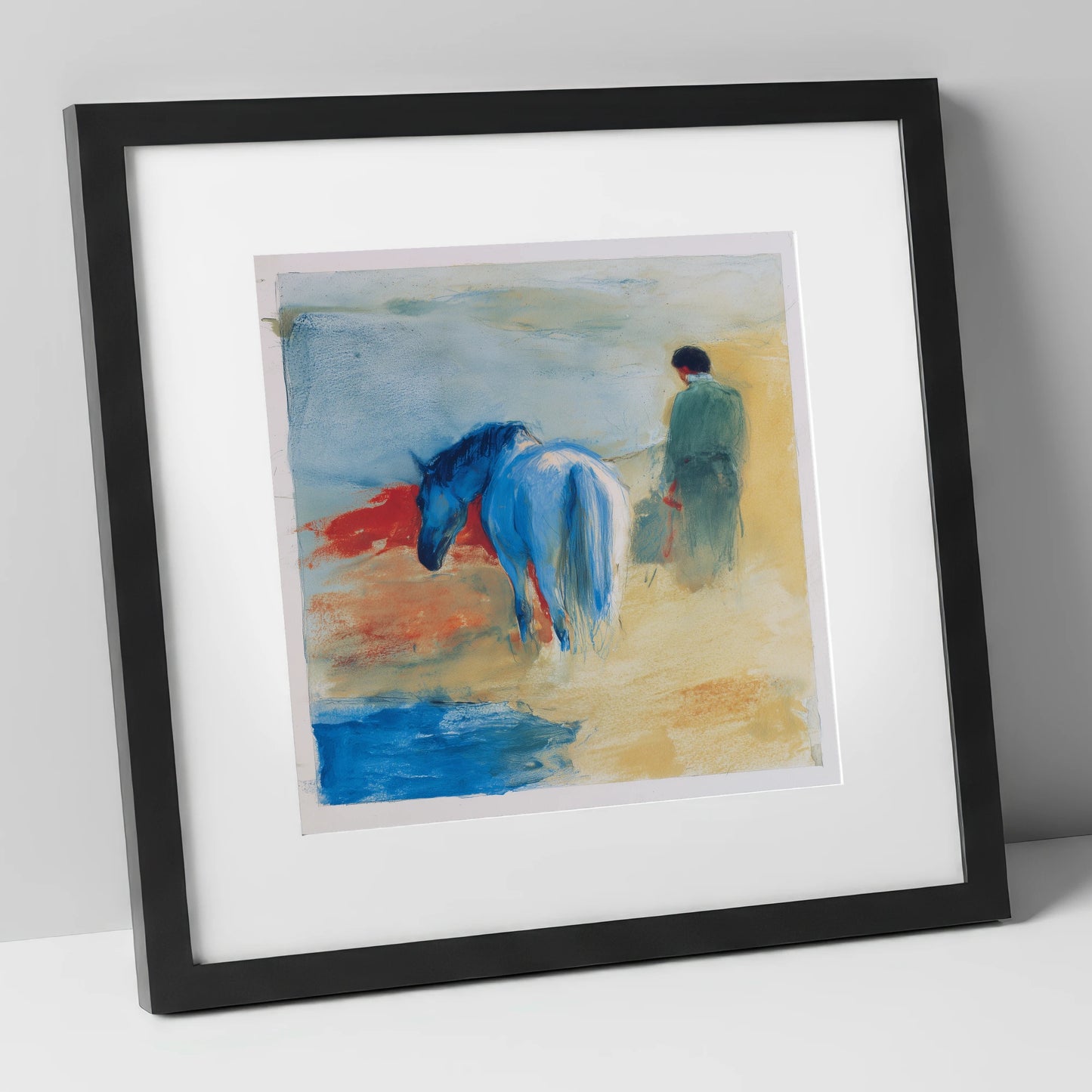 The Cobalt Companion horse & rider art print in black frame