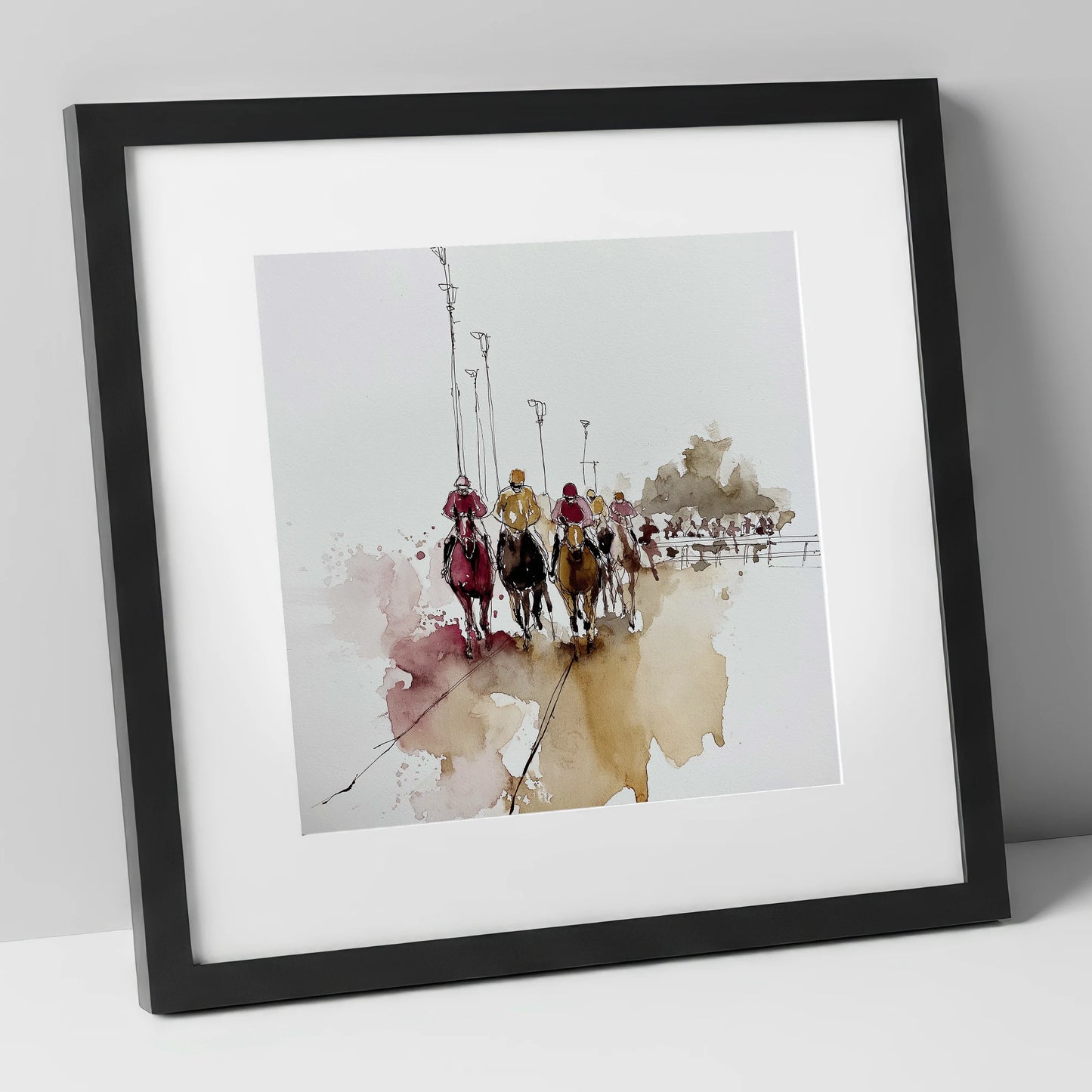 The Final Furlong racing horse art print in black frame