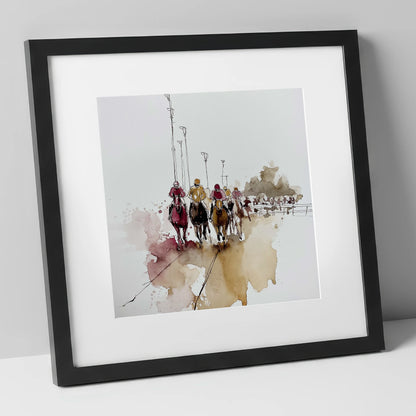 The Final Furlong racing horse art print in black frame