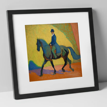 Vibrant Dressage Rhythm dressage horse art print in black frame