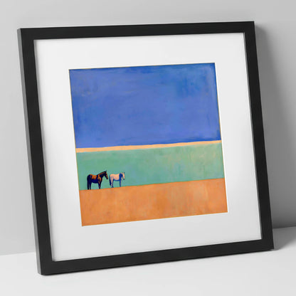 Sunlit Plain horse landscape art print in black frame