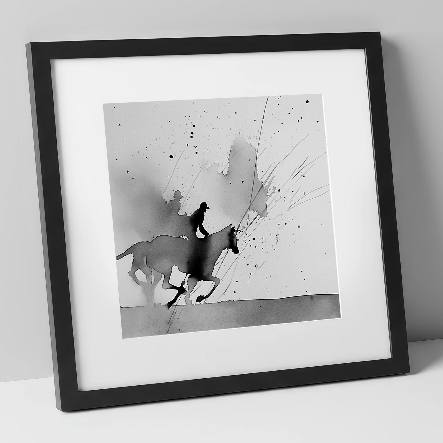 Kinetic Flight show jumping horse art print in black frame