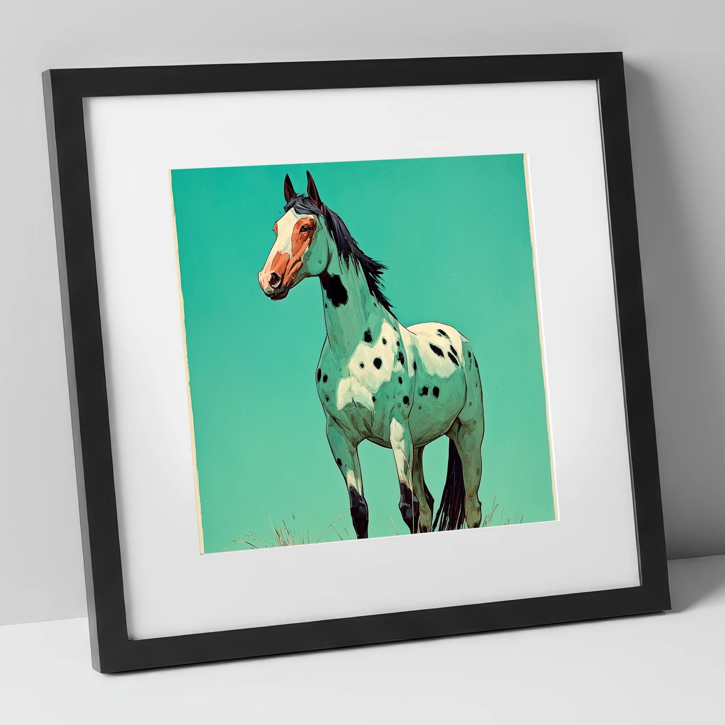Vibrant Appaloosa Portrait horse breed art print in black frame