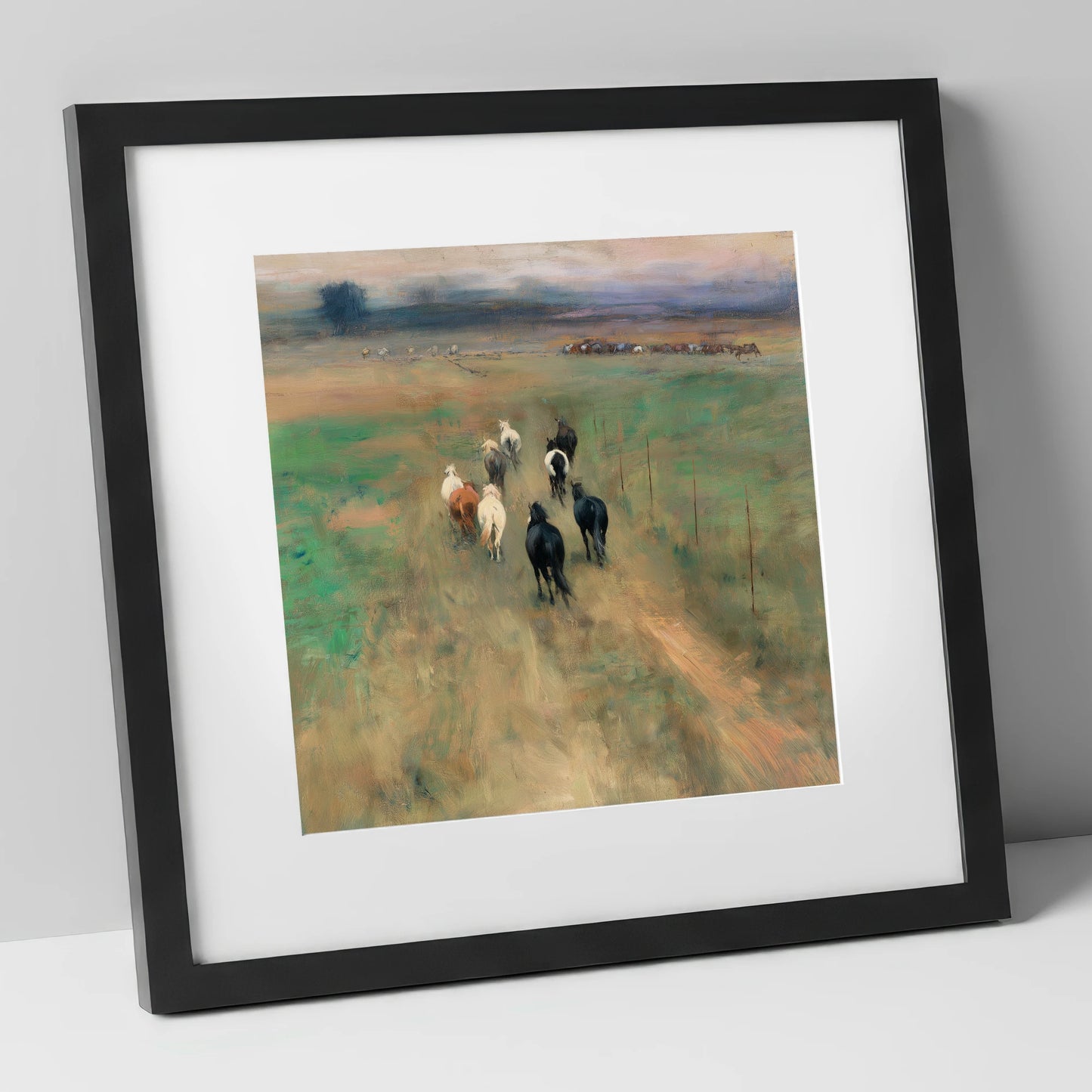 Following the Herd wild horses art print in black frame