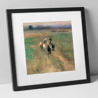 Following the Herd wild horses art print in black frame