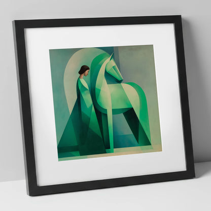 Facets of Connection horse & rider art print in black frame