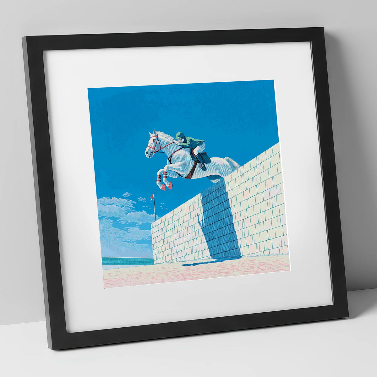 Clearance at the Wall show jumping horse art print in black frame