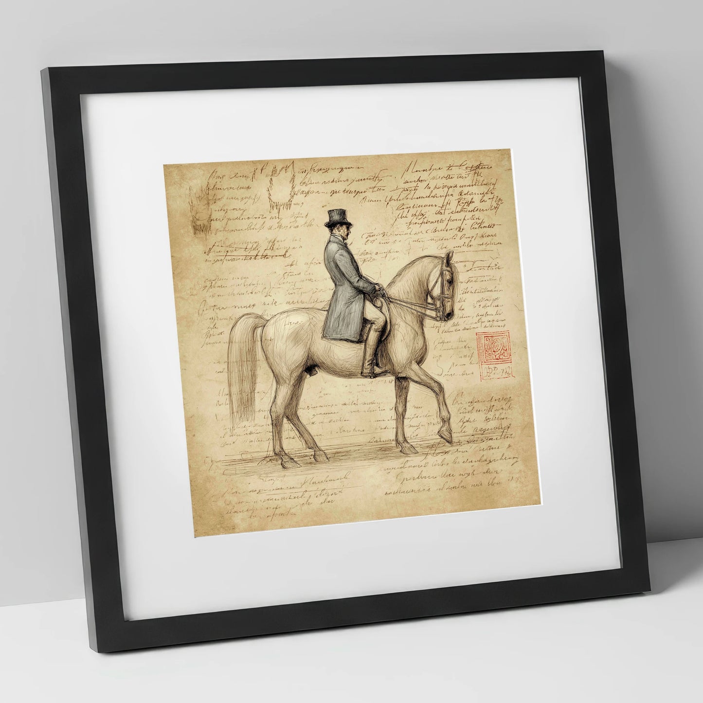 Classical Equitation Study dressage horse art print in black frame