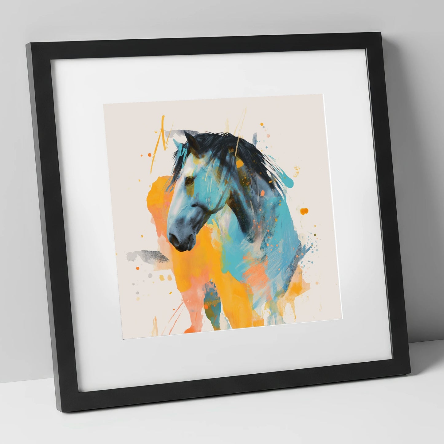 Azure Spirit horse portrait art print in black frame