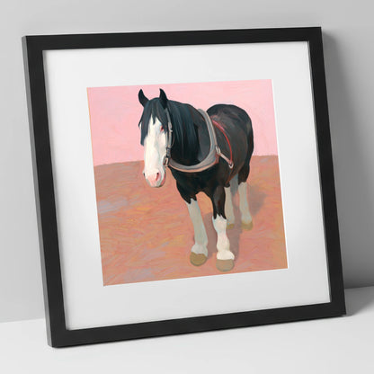 The Gentle Heavy horse breed art print in black frame