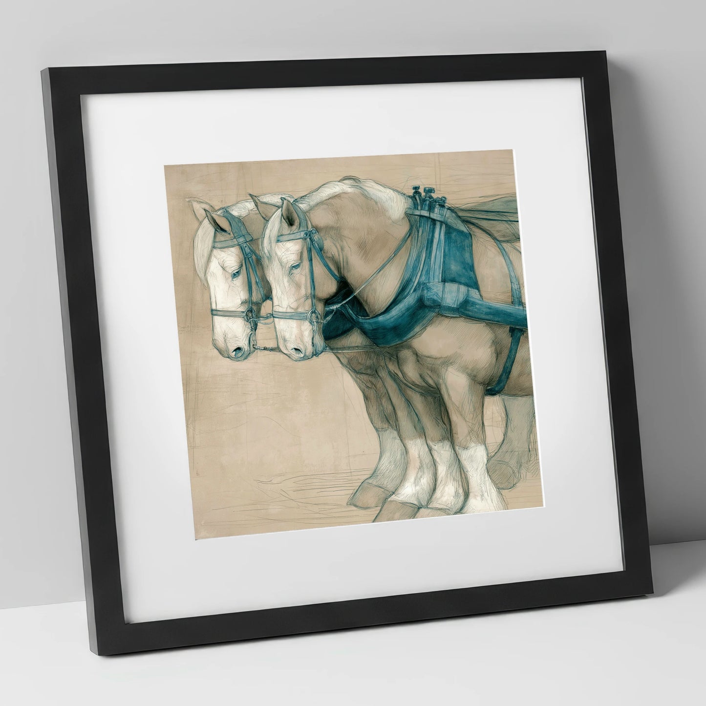 Quiet Strength in Harness working horse art print in black frame