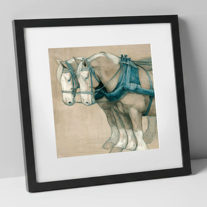 Quiet Strength in Harness working horse art print in black frame