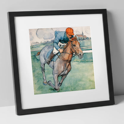 The Final Furlong racing horse art print in black frame