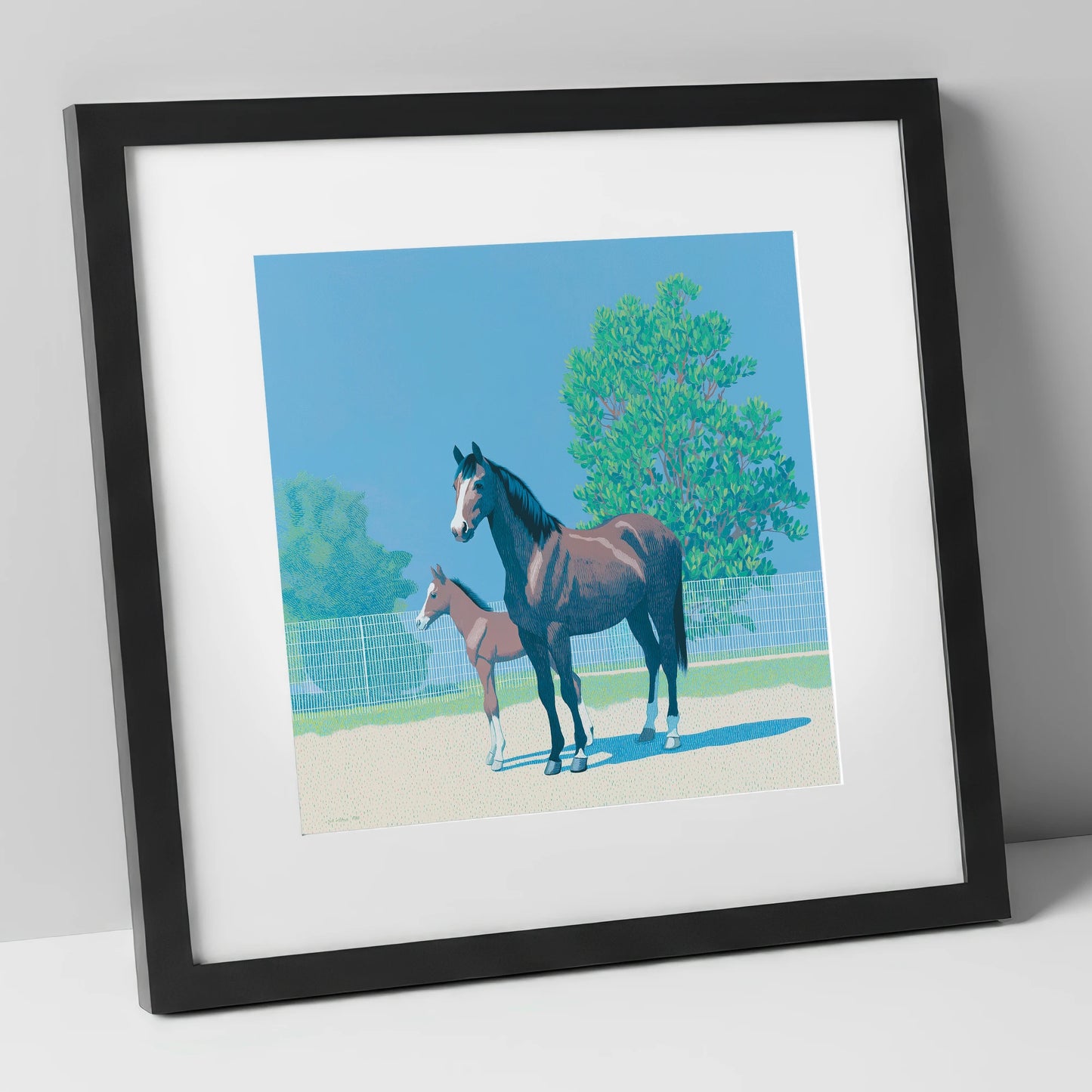 Summer Paddock Serenity mare & foal art print in black frame