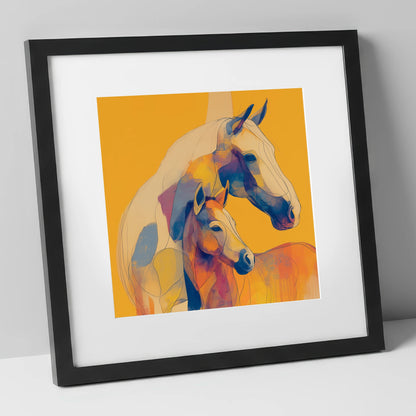 Golden Equine Bond mare & foal art print in black frame