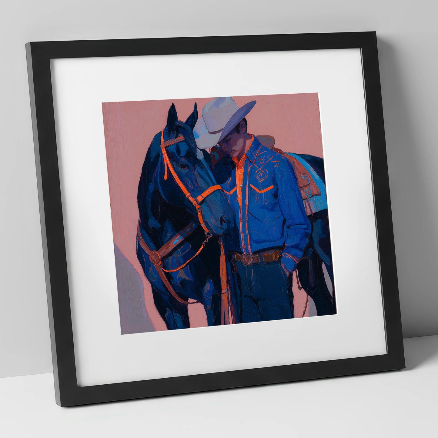 Electric Indigo Bond western horse art print in black frame