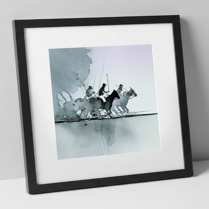 Shadows of the Chukka polo horse art print in black frame