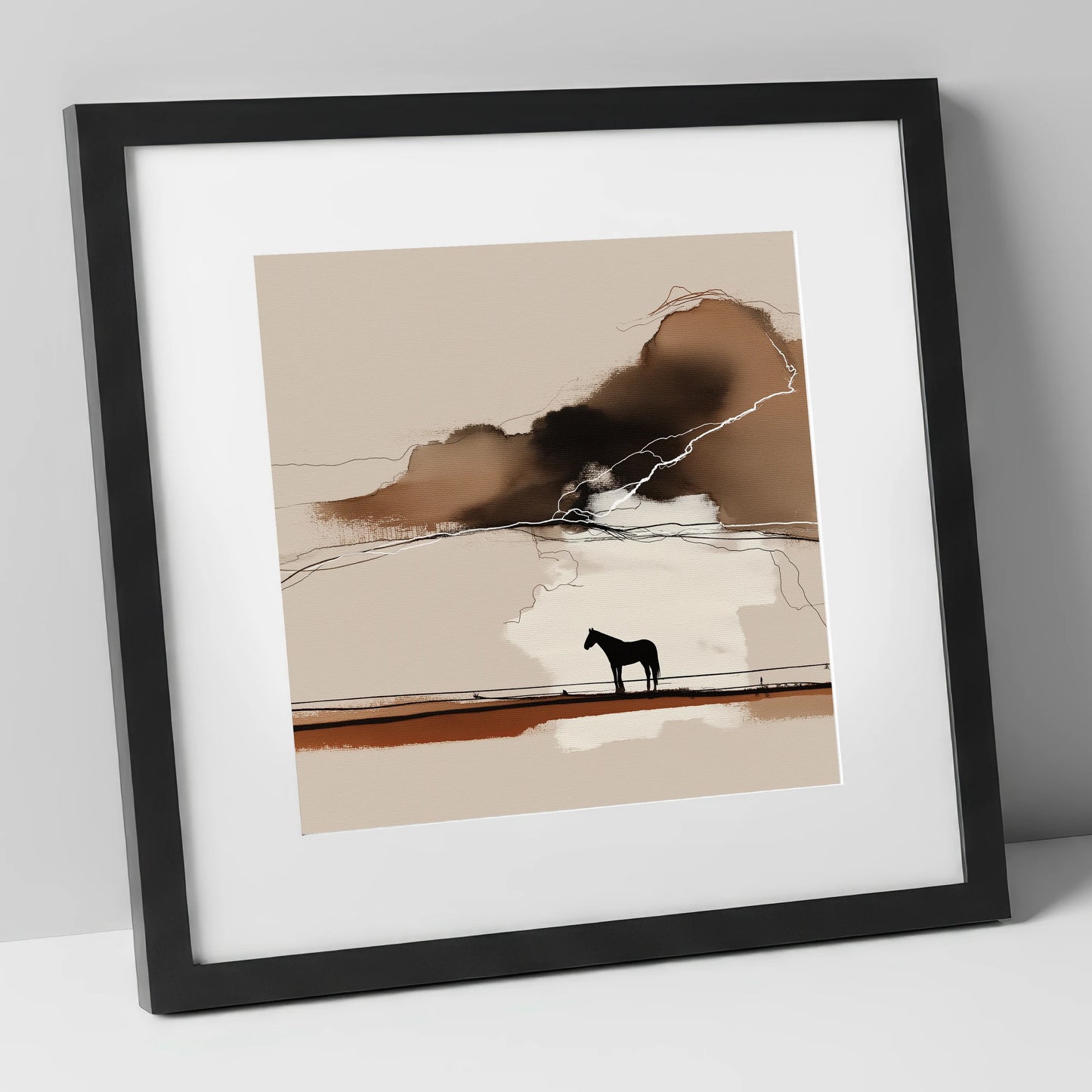 Distant Thunder horse landscape art print in black frame