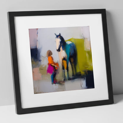 A Bold Understanding horse & rider art print in black frame