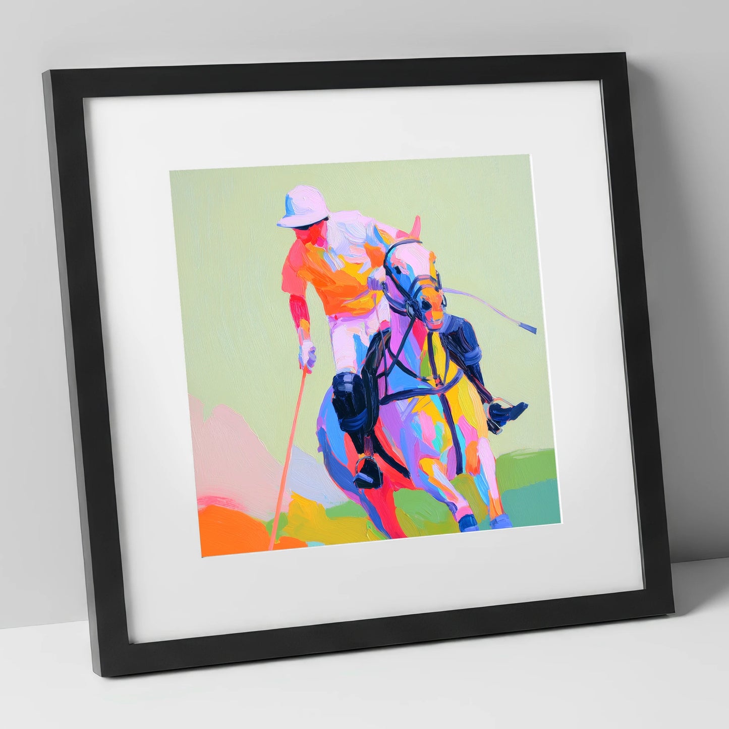 Technicolour Drive polo horse art print in black frame