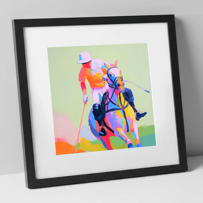 Technicolour Drive polo horse art print in black frame