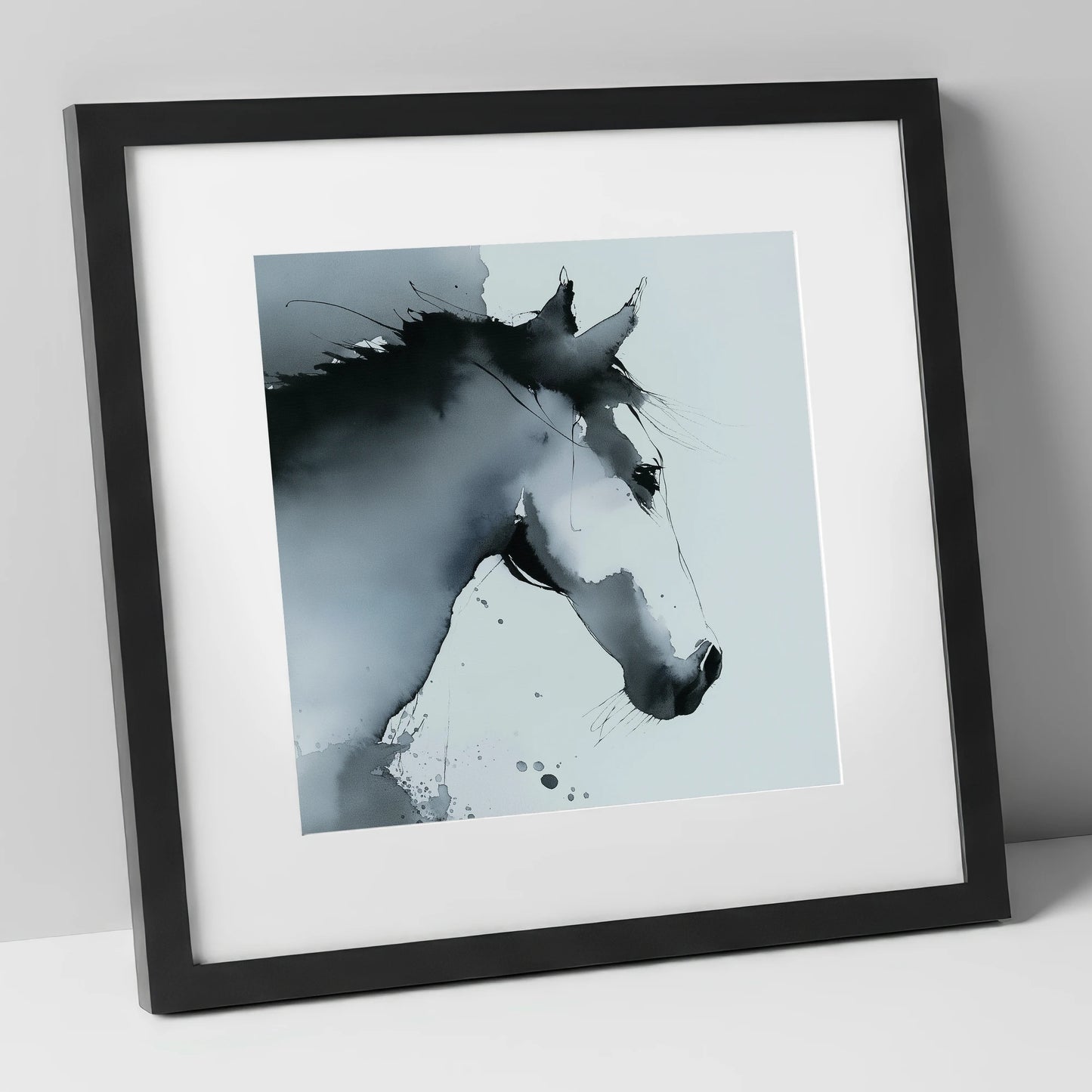Ethereal Monochrome Profile horse portrait art print in black frame