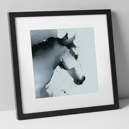Ethereal Monochrome Profile horse portrait art print in black frame