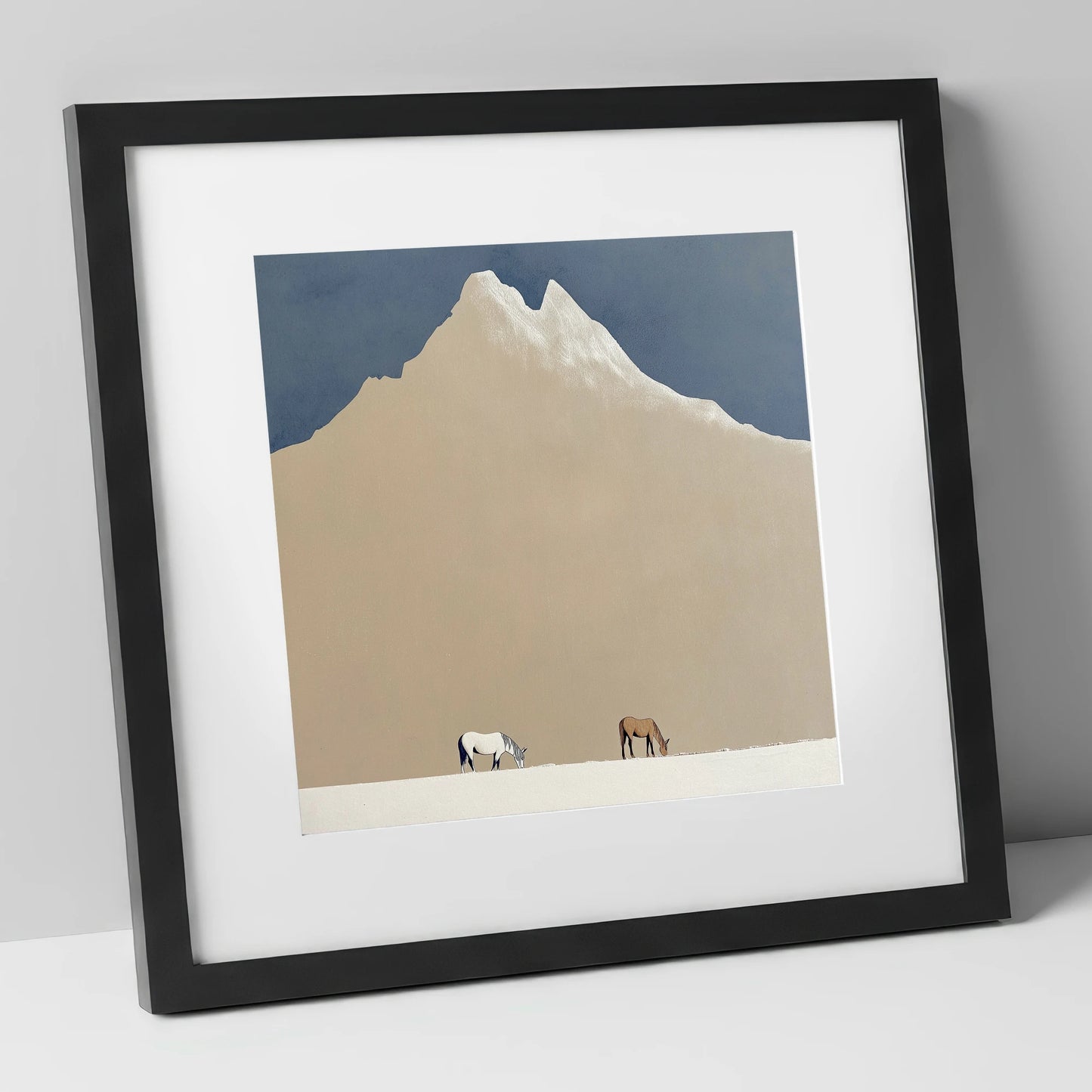 Beneath the Golden Peak horse landscape art print in black frame