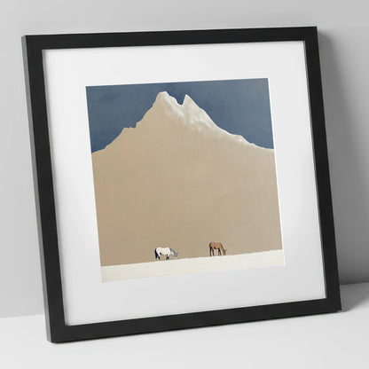 Beneath the Golden Peak horse landscape art print in black frame