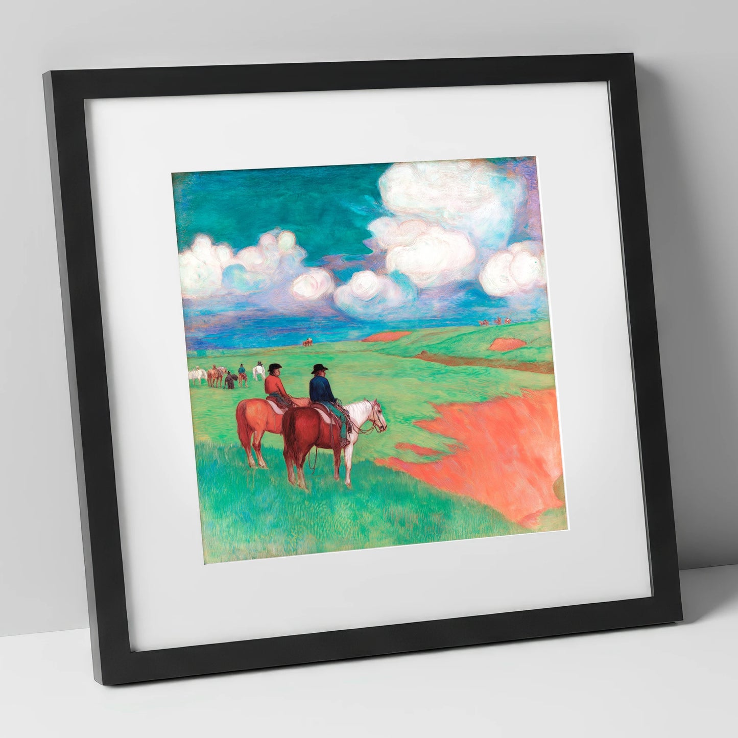 Vivid Frontier Horizons horse landscape art print in black frame