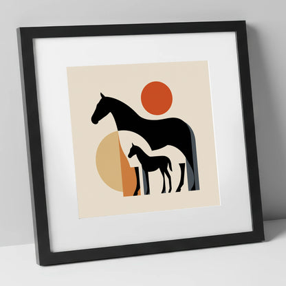 Mid-Century Mare and Foal mare & foal art print in black frame
