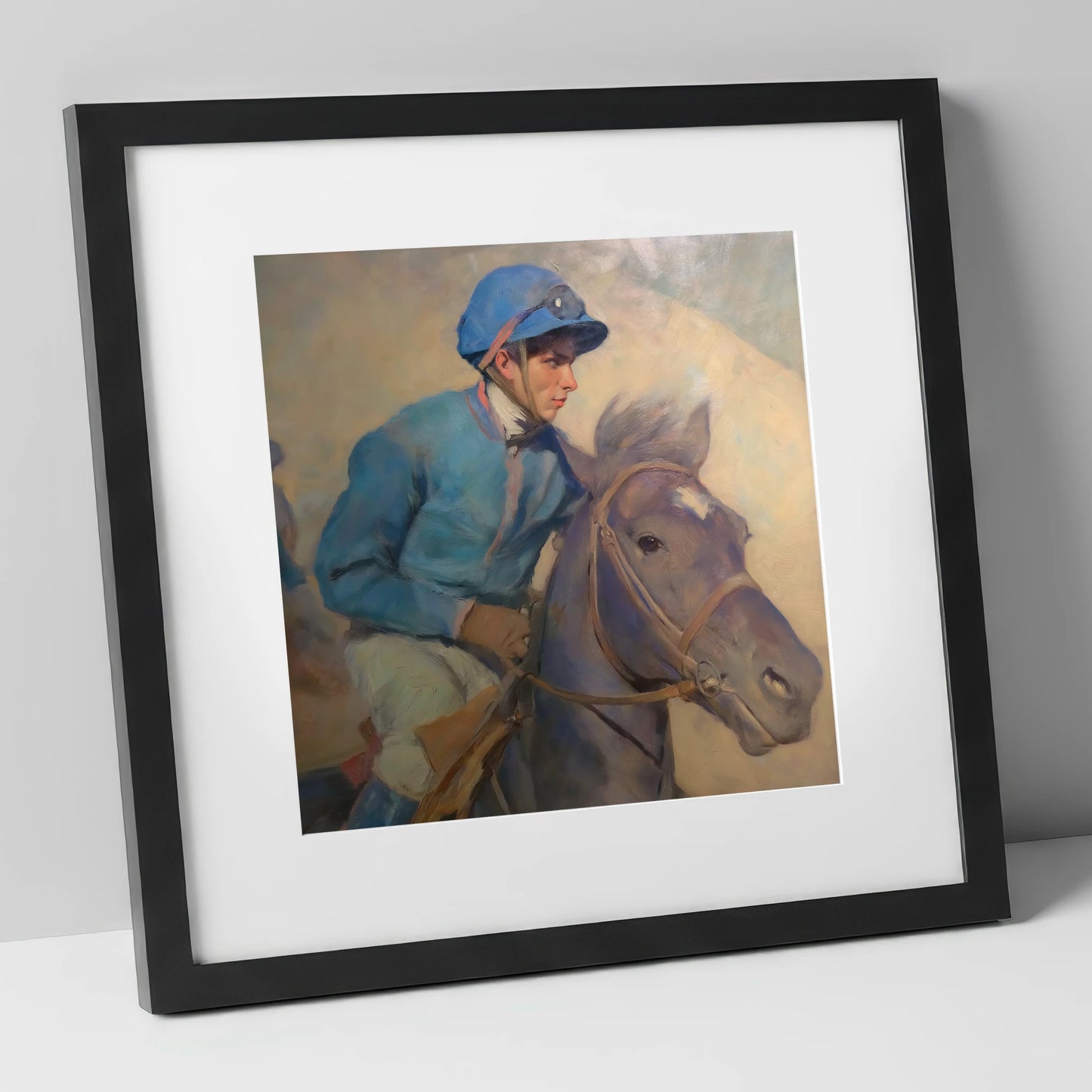 The Cerulean Silks racing horse art print in black frame