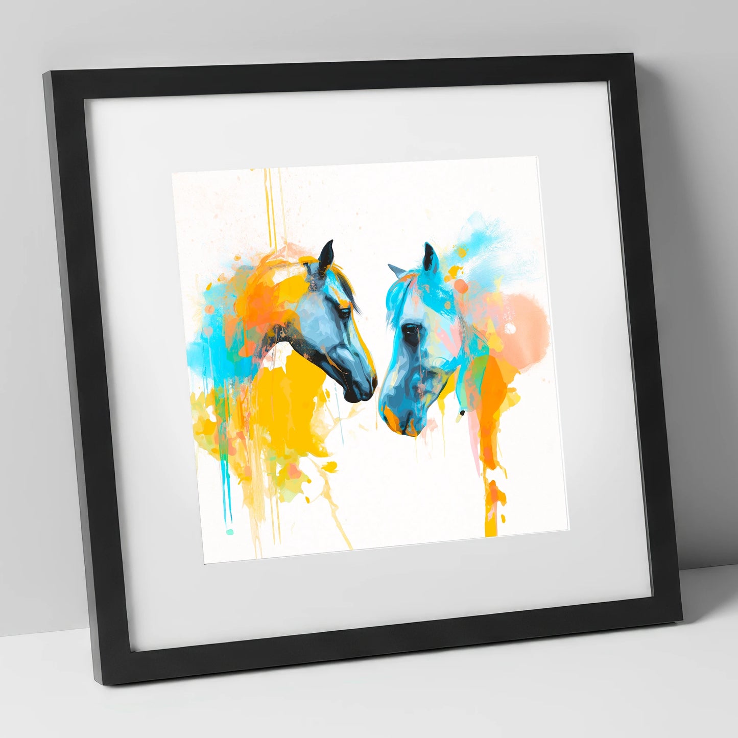 Spirited Bond horse portrait art print in black frame