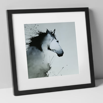 Midnight Wash Profile horse portrait art print in black frame