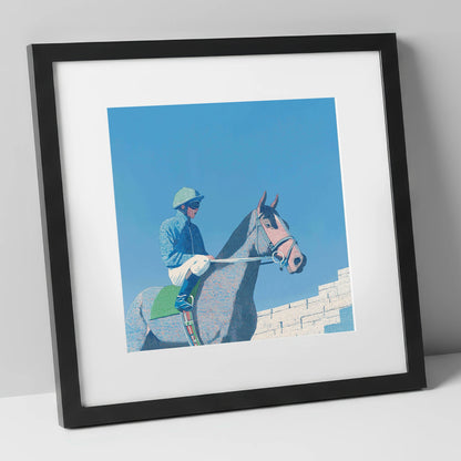 Quiet Anticipation racing horse art print in black frame