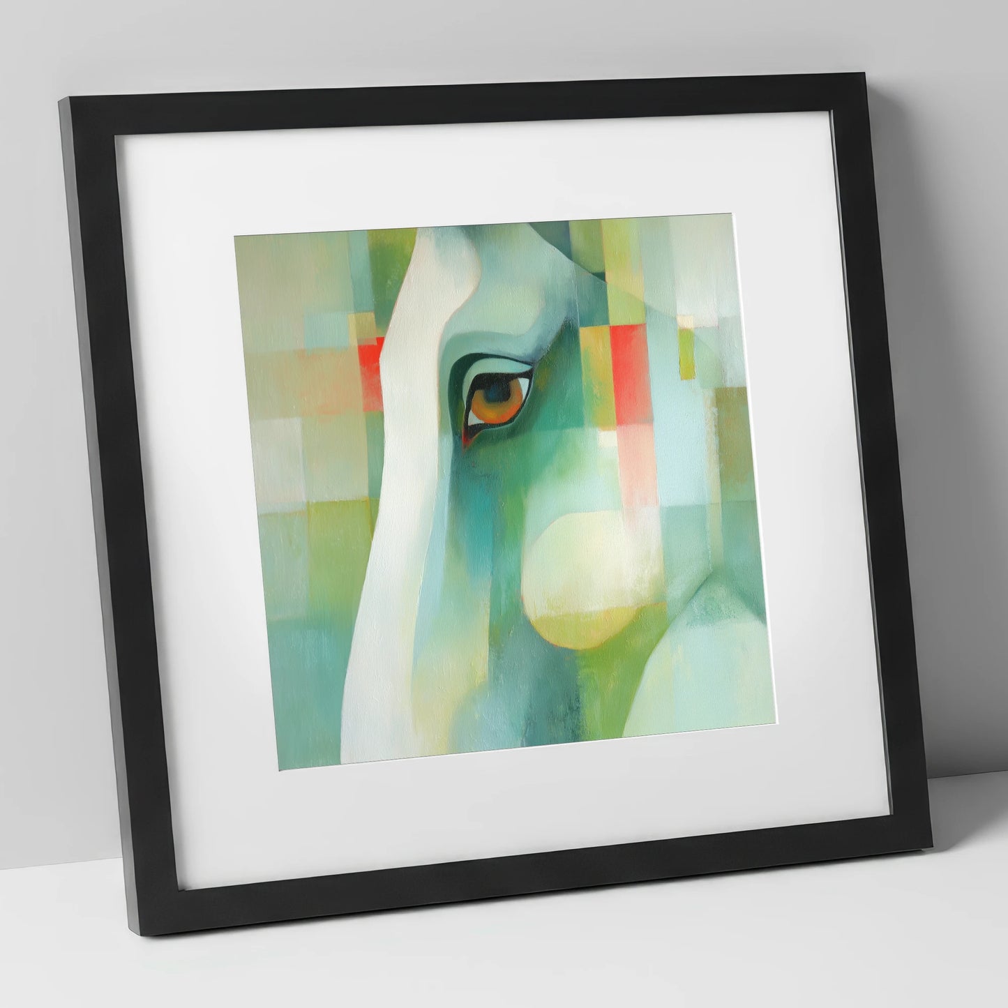 The Geometric Gaze horse portrait art print in black frame