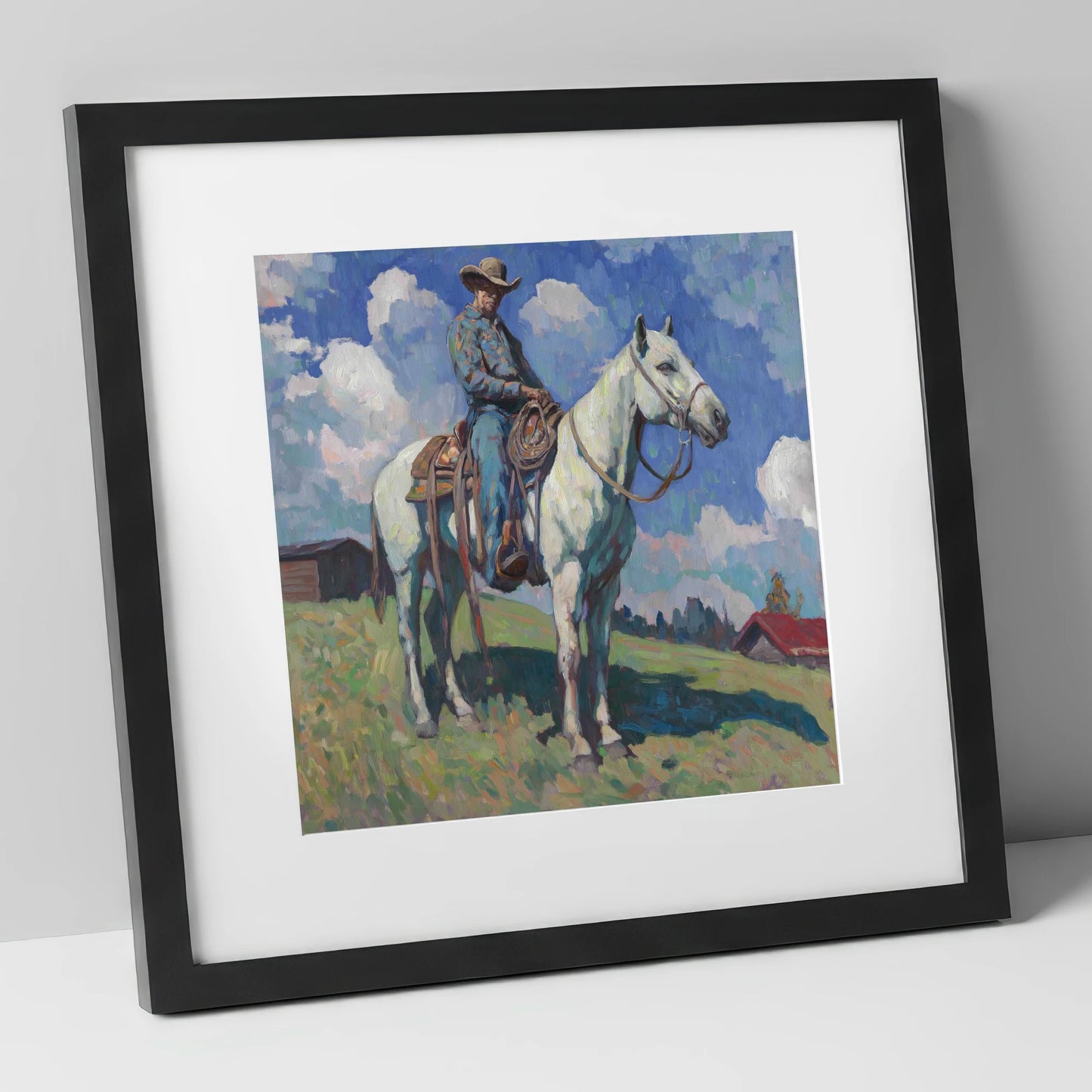 Under A Western Sky western horse art print in black frame