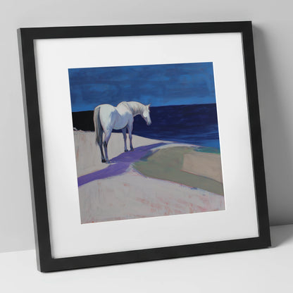 The Quiet Horizon horse landscape art print in black frame