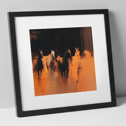 Out of the Shadows racing horse art print in black frame