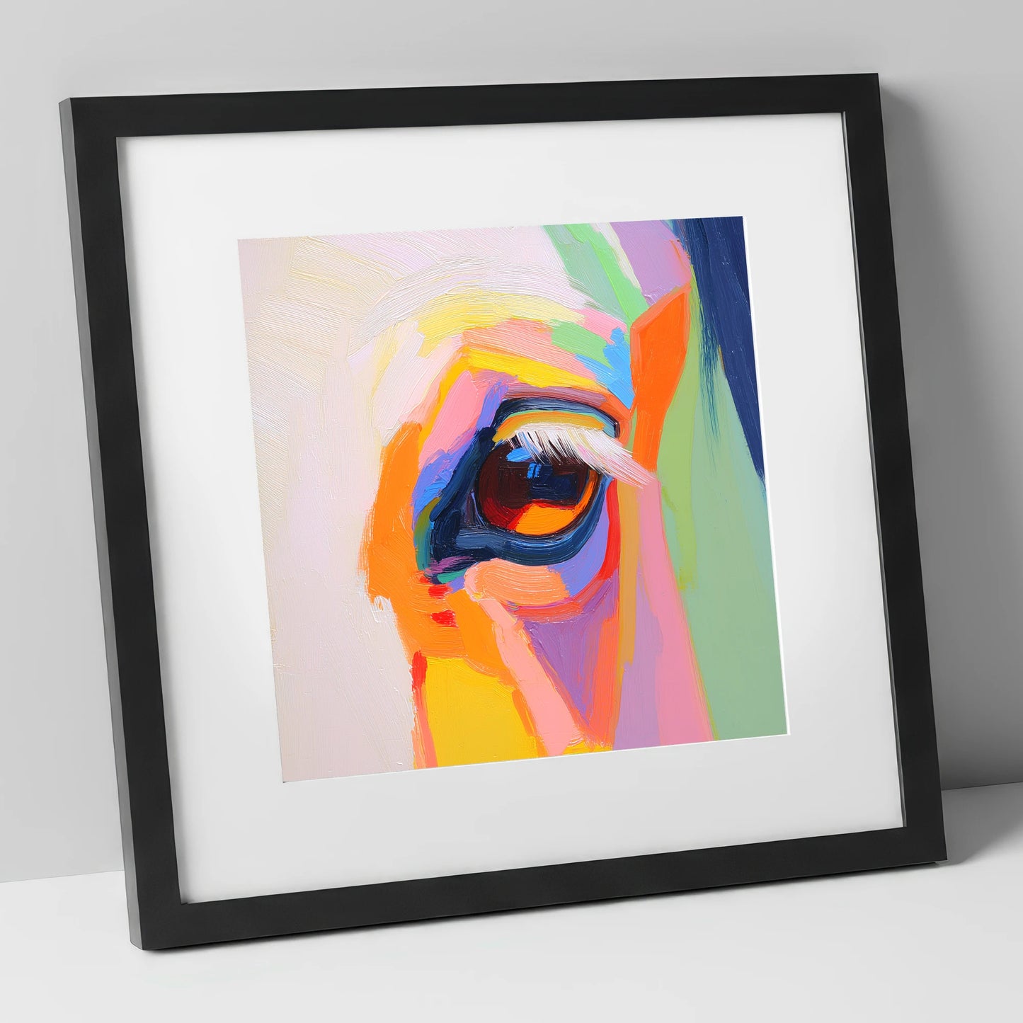 Kaleidoscopic Gaze horse portrait art print in black frame