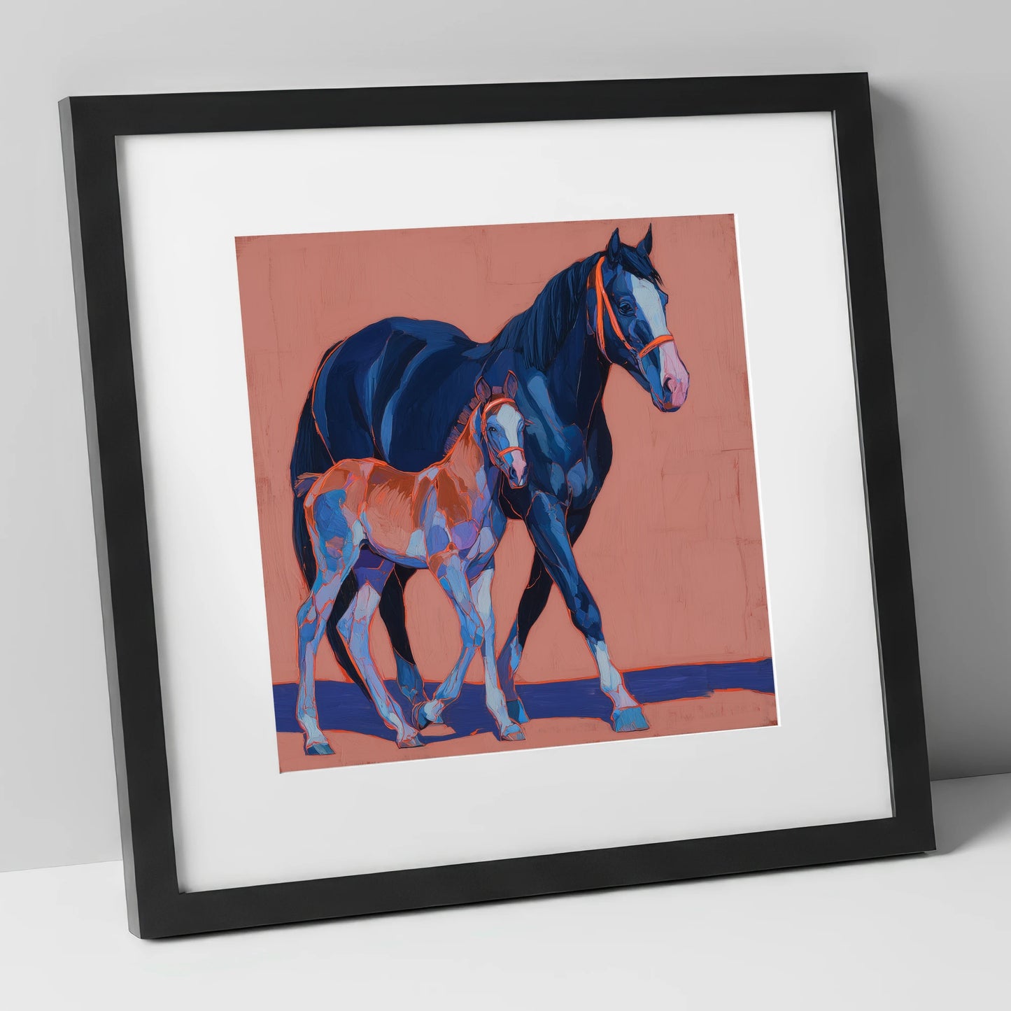 Bold Beginnings mare & foal art print in black frame