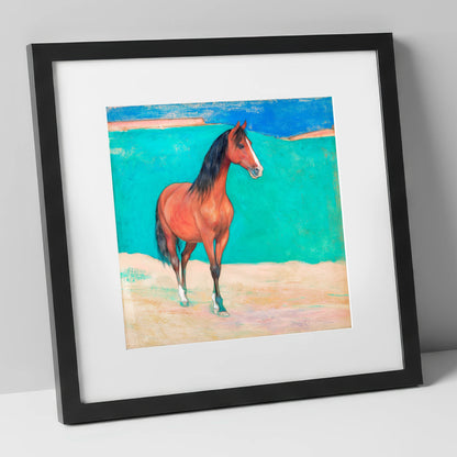Radiant Chestnut Profile horse breed art print in black frame