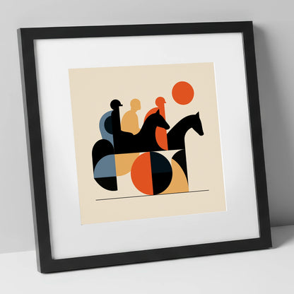 Retro Turf Pursuit racing horse art print in black frame