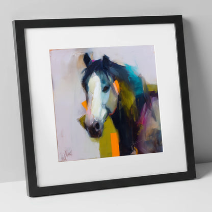 Contemporary Blaze Portrait horse portrait art print in black frame