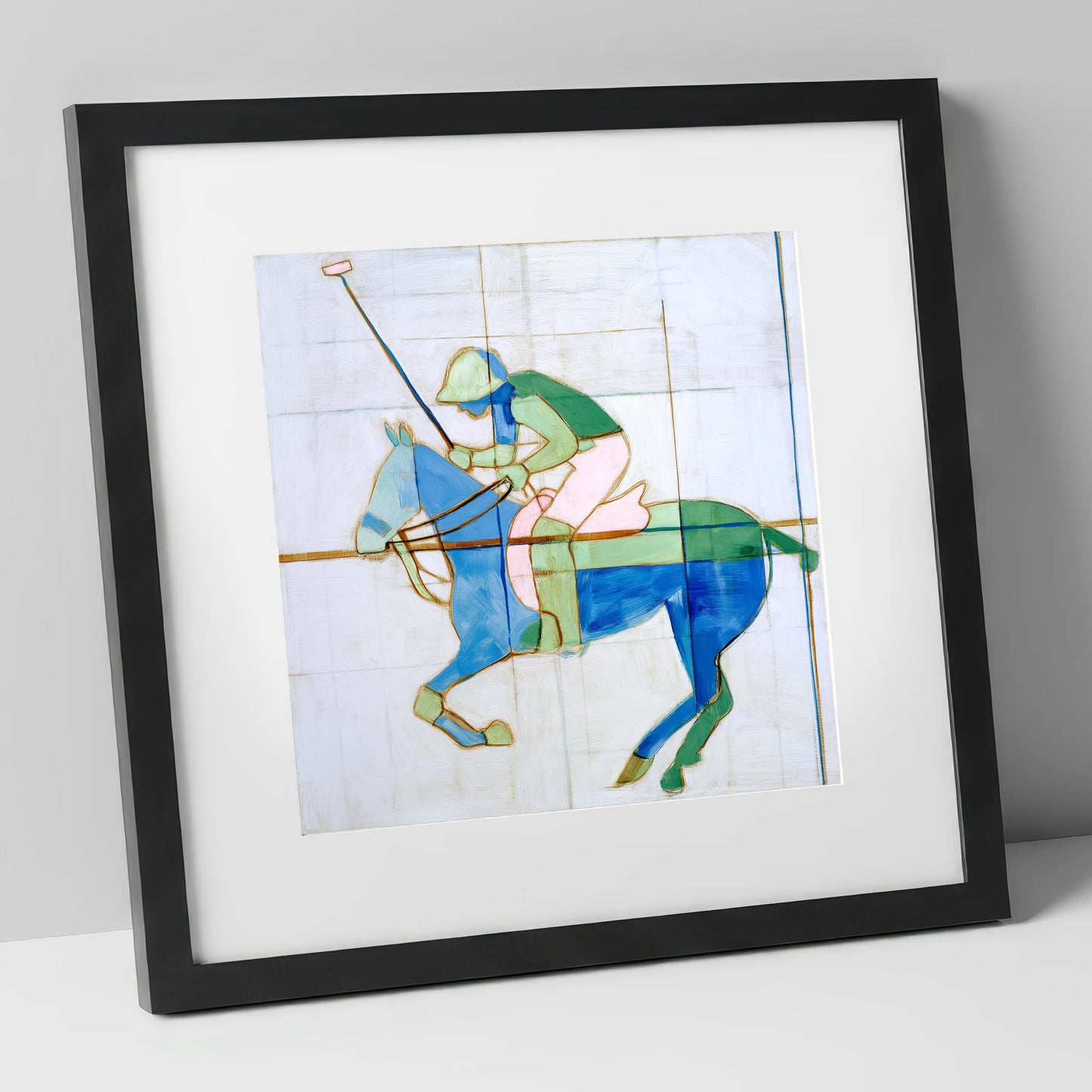 Azure Polo Rhythms polo horse art print in black frame