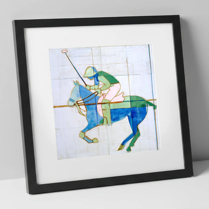Azure Polo Rhythms polo horse art print in black frame