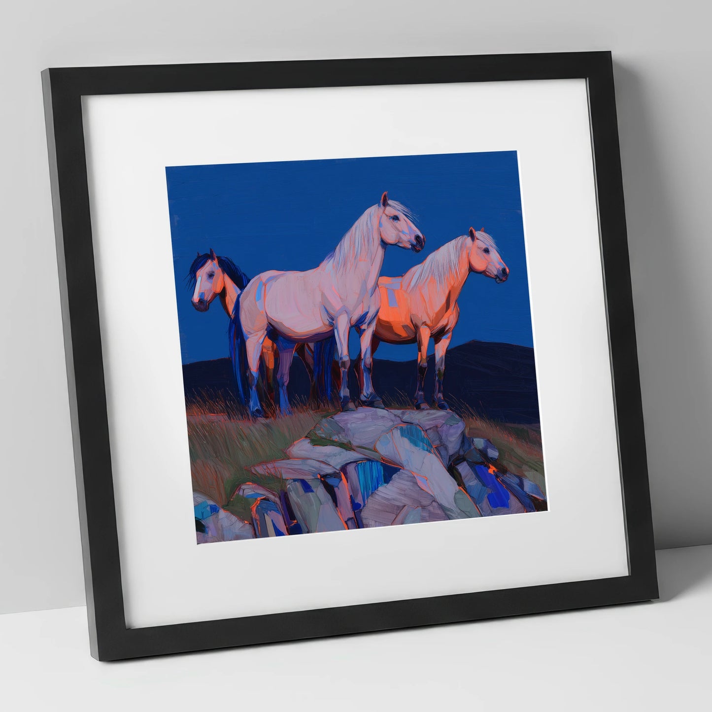 Vanguard of the Heights horse landscape art print in black frame