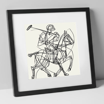 Linear Polo Strike polo horse art print in black frame