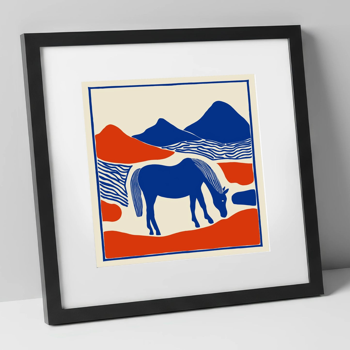 Cobalt Pastures horse landscape art print in black frame